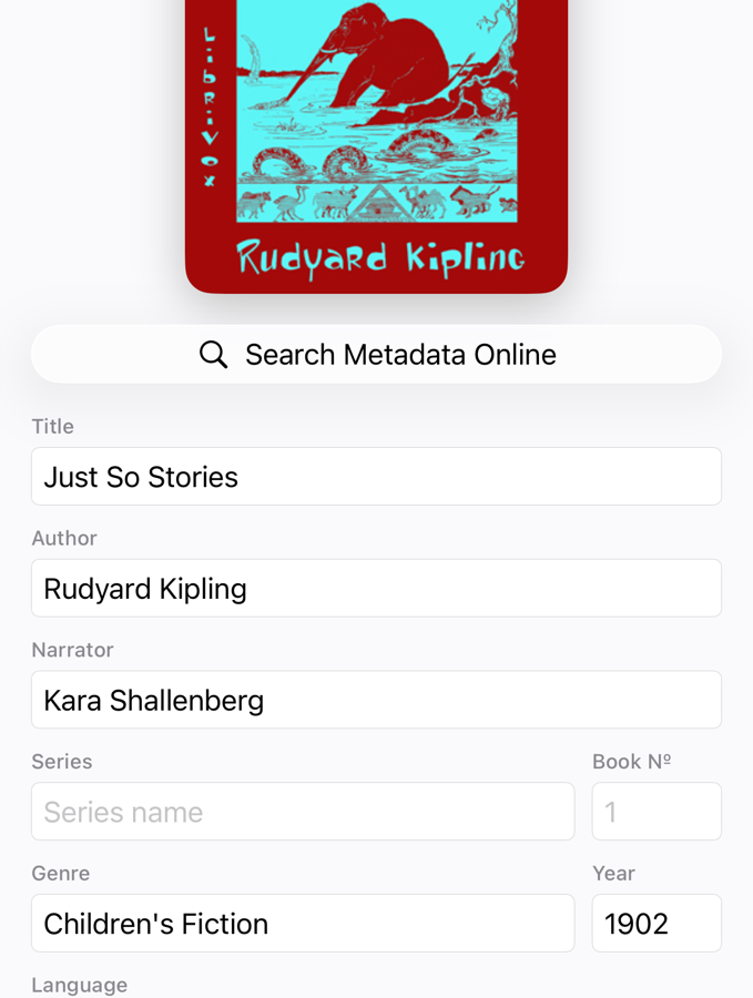 Audiobook Studio on iPhone showing book details and cover art