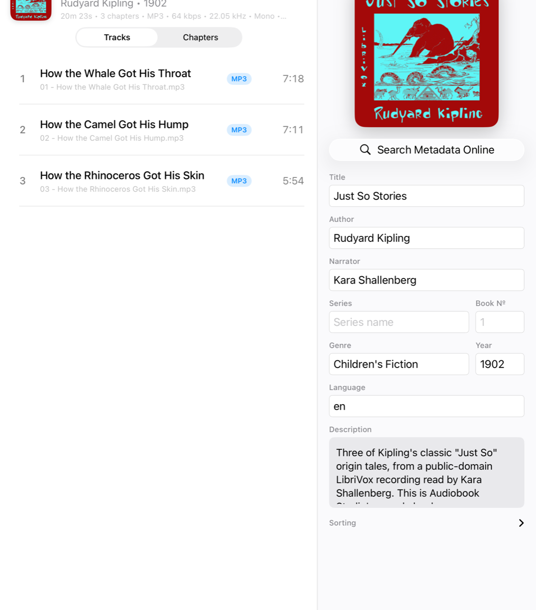 Audiobook Studio on iPad with the Mac-style split layout