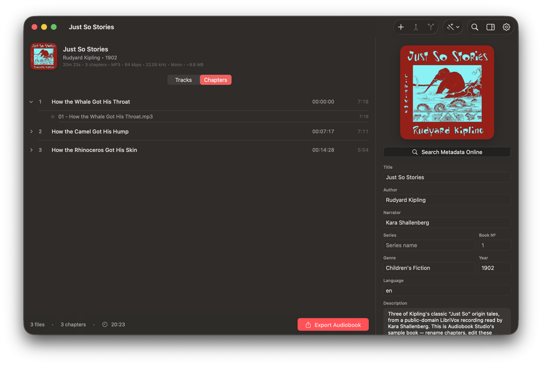 The Chapters tab on Mac with a chapter expanded to show its source files